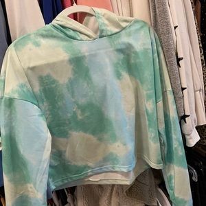 Tie dye blue/green cropped hoodie